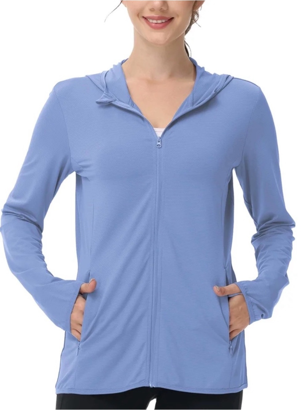 Libin Women’s Light Blue Zip-Up Utility Hoodie Jacket